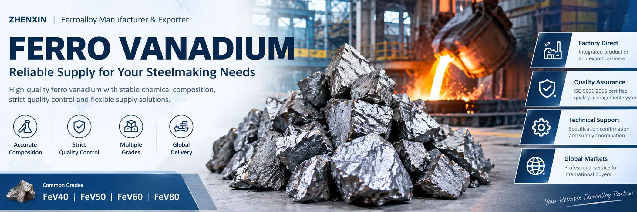 Ferro Vanadium Supplier、Ferro Vanadium Manufacturer、Ferro Vanadium Grades、Ferro Vanadium Quality Control、Ferro Vanadium Specifications、Ferro Vanadium from China